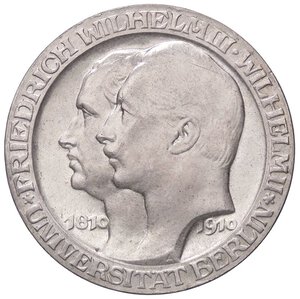 obverse: ESTERE - GERMANIA - PRUSSIA - Guglielmo II (1888-1918) - 3 Marchi 1910 A - Università di Berlino Kr. 530  AG. qFDC