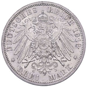 reverse: ESTERE - GERMANIA - PRUSSIA - Guglielmo II (1888-1918) - 3 Marchi 1913 A - 25° Anniversario del Regno Kr. 535  AG. SPL+/qFDC