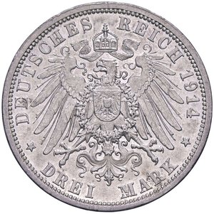 reverse: ESTERE - GERMANIA - PRUSSIA - Guglielmo II (1888-1918) - 3 Marchi 1914 A Kr. 538  AG. SPL-FDC