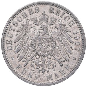 reverse: ESTERE - GERMANIA - SASSONIA - Federico Augusto III (1904-1918) - 5 Marchi 1907 E Kr. 1266  AG. BB/BB+