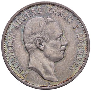 obverse: ESTERE - GERMANIA - SASSONIA - Federico Augusto III (1904-1918) - 3 Marchi 1909 E Kr. 1267  AG. qSPL/SPL+