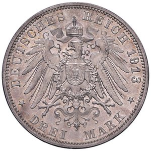 reverse: ESTERE - GERMANIA - SASSONIA - Federico Augusto III (1904-1918) - 3 Marchi 1913 E - Centenario battaglia di Lipsia Kr. 200 R AG. FS