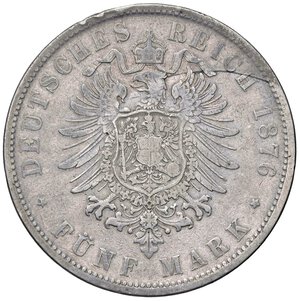 reverse: ESTERE - GERMANIA - WURTTEMBERG - Carlo I (1864-1891) - 5 Marchi 1876 F Kr. 216  AG  Segnetti al ciglio. qBB