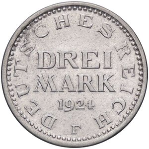 reverse: ESTERE - GERMANIA - Repubblica di Weimar (1919-1933) - 3 Marchi 1924 F Kr. 43  AG. qSPL