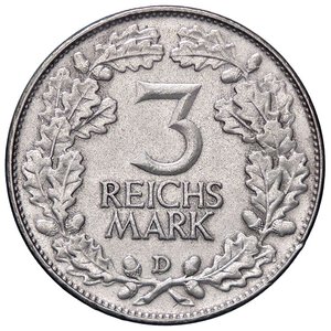 reverse: ESTERE - GERMANIA - Repubblica di Weimar (1919-1933) - 3 Marchi 1925 D Kr. 46  AG. BB+