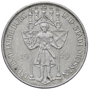 obverse: ESTERE - GERMANIA - Repubblica di Weimar (1919-1933) - 3 Marchi 1929 E - 1000° anniversario di Meissen Kr. 65  AG  Abilmente lavata. qSPL