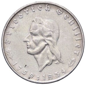 obverse: ESTERE - GERMANIA - Terzo Reich (1933-1945) - 2 Marchi 1934 F Kr. 84 R AG F. Schillerr. BB+