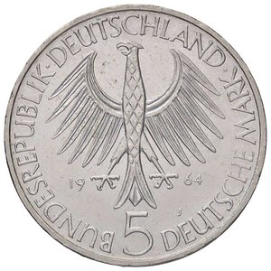 reverse: ESTERE - GERMANIA - Repubblica Federale (1949) - 5 Marchi 1964 - Fichte Kr. 118.1 R AG. qFDC