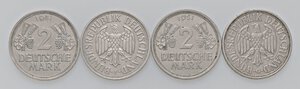 obverse: ESTERE - GERMANIA - Repubblica Federale (1949) - 2 Marchi 1951 D F G J Kr. 111  NI 4 monete. qBB÷qSPL