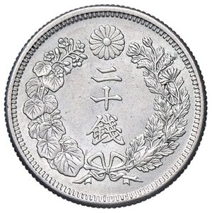 obverse: ESTERE - GIAPPONE - Mutsuhito Imperatore (1867-1912) - 20 Sen 1910 Kr. Y 30  AG. qFDC