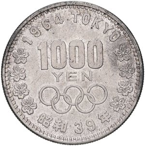 reverse: ESTERE - GIAPPONE - Hirohito Imperatore (1926-1989) - 1.000 Yen 1964 - Giochi Olimpici Kr. 80  AG. qFDC