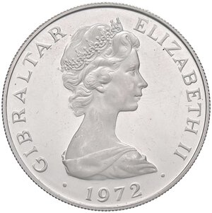 obverse: ESTERE - GIBILTERRA - Elisabetta II (1952-2022) - 25 Pence 1972 - Anniversario matrimonio   AG Qualche segnetto. FS