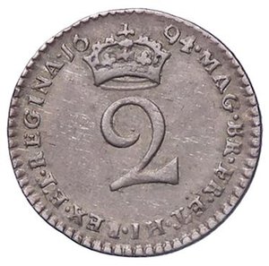 reverse: ESTERE - GRAN BRETAGNA - Guglielmo III (1694-1702) - 2 Pence 1694 Spink 3443  (AG g. 0,99). qSPL