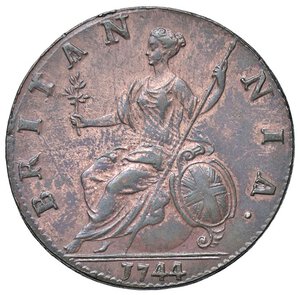 reverse: ESTERE - GRAN BRETAGNA - Giorgio II (1727-1760) - Mezzo penny 1744 Kr. 579.1; Spink 3718  CU  Riflessi rossi. SPL+