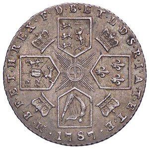 reverse: ESTERE - GRAN BRETAGNA - Giorgio III (1760-1820) - 6 Pence 1787 Kr. 606.1  AG Senza cuori nello stemma al R/. SPL