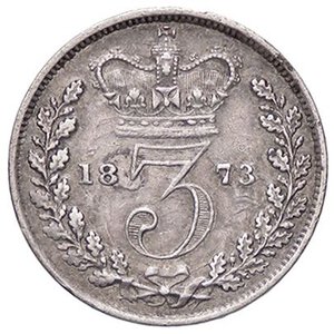 reverse: ESTERE - GRAN BRETAGNA - Vittoria (1837-1901) - 3 Pence 1873 Kr. 730  AG. BB-SPL