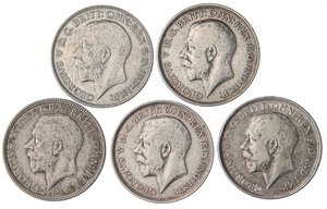 obverse: ESTERE - GRAN BRETAGNA - Giorgio V (1910-1936) - 2 Scellini 1913-1914-1917-1923-1928   AG 5 monete. MB+÷SPL+