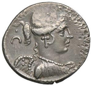 obverse: ROMANE REPUBBLICANE - CARISIA - T. Carisius (46 a.C.) - Denario B. 3; Cr. 464/5  (AG g. 4,24) Porosità. qBB