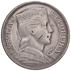 obverse: ESTERE - LETTONIA - Repubblica  - 5 Lati 1929 Kr. 9  AG  Graffio sul volto. qBB/BB+