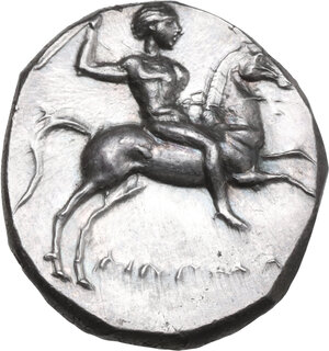 obverse: Southern Apulia, Tarentum. AR Nomos, c. 272-240 BC. Hippoda- and Di-, magistrates