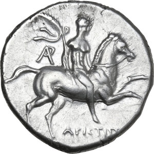 obverse: Southern Apulia, Tarentum. AR Nomos, c. 240-228 BC, Aristippos magistrate