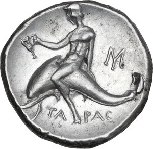 reverse: Southern Apulia, Tarentum. AR Nomos, c. 240-228 BC, Aristippos magistrate