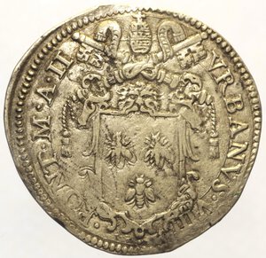 reverse: Urbano VIII (1623 - 1644). ROMA. Testone del Giubileo 1625 anno II. Muntoni 49 var. III. Berman 1717. MIR 1667/7. AG 9,54 g. BB+