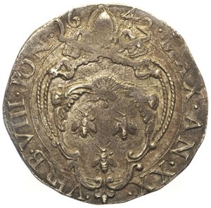 reverse: Urbano VIII /1623 - 1644). ROMA. Testone anno XX/1642. . Berman 1726. MIR 1711/5. Molto raro. Debolezze di conio. AG 9,47 g. qSPL