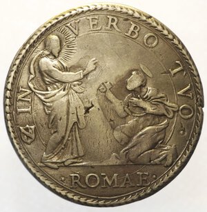 reverse: Innocenzo X (Giovanni Battista Pamphilj), (1644-1655) .Roma. Piastra anno VI. . Muntoni 12a. Berman 1814. Molto rara E  da notare come, aggiungendo una I leggermente obliqua alla prima cifra in numeri romani, l anno di pontificato sia stato ottenuto modificando il conio della piastra dell anno II. AG 31,70 g. qBB