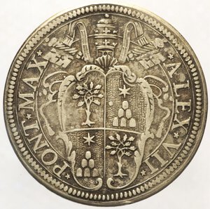 reverse: Alessandro VII (1655 - 1667) ROMA.. Testone. AR 9,33 g. Muntoni 10. MIR 1851/5. AG 9,33 g. BB+