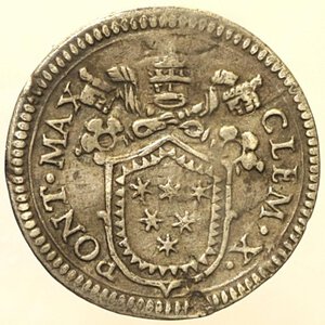 reverse: Clemente X (1670 - 1676). ROMA. Mezzo grosso 1675 Munt. 46. Rara. AG. 0,69 g. BB+