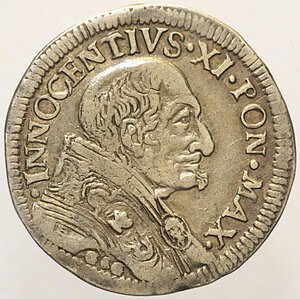 obverse: Innocenzo XI (1676 - 1689). Bologna. Testone 1683 Munt. 50. Molto Rara. AG. 8,65 g. MB