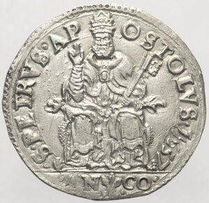 obverse: Paolo IV (Gian Pietro Carafa), (1555-1559). ANCONA Testone 1557. Muntoni 30. R. AG 9,49 g. qSPL