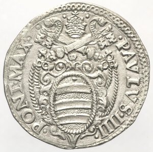 reverse: Paolo IV (Gian Pietro Carafa), (1555-1559). ANCONA Testone 1557. Muntoni 30. R. AG 9,49 g. qSPL