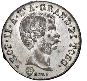 obverse: FIRENZE - LEOPOLDO II (1824-1859) - 10 quattrini 1858, II tipo
Mistura - 1,85 gr.
Dritto: Testa nuda adulta a destra; - Rovescio: Stemma coronato su croce di S. Stefano.
Gigante 67
SPL/FDC