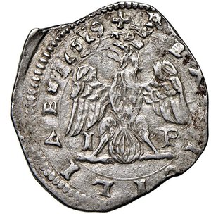 reverse: MESSINA - FILIPPO III (1598-1621) - 4 tarì 1619, IP
Argento - 10,26 gr.
Dritto: Busto, drappeggiato e corazzato a destra, con colletto alla spagnola; - Rovescio: Aquila coronata, con ali spiegate;
MIR 345/16
Usuali irregolarità di tondello.
Buon m.BB