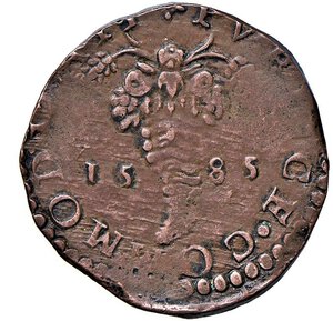 reverse: NAPOLI - FILIPPO II (1554-1598) - Tornese 1585
Rame - 7,51 gr.
Dritto: Testa radiata a destra; - Rovescio: Cornucopia con frutta e spighe.
Pannuti Riccio 75,  Magliocca 188  Molto raro
Esemplare di qualità inusuale. Difetti di tondello e lieve vecchia pulizia, altrimenti
q.SPL