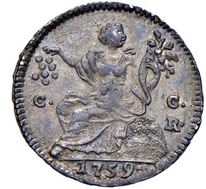 reverse: NAPOLI - CARLO DI BORBONE (1734-1759) - 5 grana o ½ carlino 1759
Argento - 1,04 gr.
Diritto: effigie del Re a destra; - Rovescio: l Abbondanza che sparge monete.
Pannuti Riccio 48, Gigante 48
Lievi debolezze di conio ma esemplare con patina di vecchia raccolta su fondi lucenti.
SPL-FDC