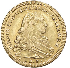 obverse: NAPOLI - FERDINANDO IV (1759-1799) - 6 ducati 1773
Oro - 8,81 gr.
Dritto: Busto a destra. - Rovescio: Stemma coronato fra due rami di palma e di alloro intrecciati alla base .
Gigante 21
Usuali difetti di tondello.
Bello SPL
Ex asta Bolaffi 42, Collezione Vesuvio, lotto 542 - SPL