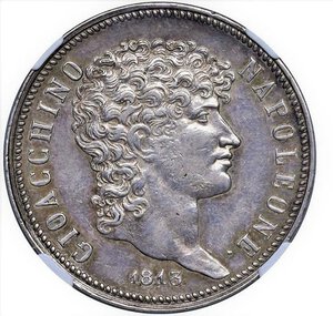 obverse: NAPOLI - GIOACCHINO MURAT (1808-1815) - 5 lire 1813
Argento - n.d.
Dritto: Testa nuda a destra - Rovescio: Stemma coronato su padiglione.
Gigante 12   Non comune
Delicata patina iridescente.
Sigillato NGC AU55
Certificato NGC n. 6634006-012
Ex asta GMA 4, lotto 463 - q.SPL/SPL