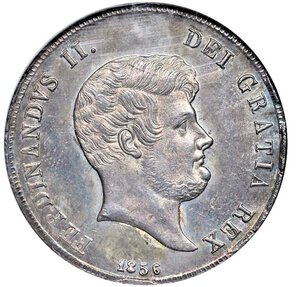 obverse: NAPOLI - FERDINANDO II (1830-1859) - 60 grana 1856
Argento - n.d.
Dritto: Testa nuda barbuta a destra - Rovescio: Stemma coronato.
Gigante 112
Sigillato NGC MS63
Certificato NGC n. 1910127-002
Ex Stack s gennaio 2010  Vermeulle Collection , lotto 928