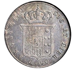 reverse: NAPOLI - FERDINANDO II (1830-1859) - 60 grana 1856
Argento - n.d.
Dritto: Testa nuda barbuta a destra - Rovescio: Stemma coronato.
Gigante 112
Sigillato NGC MS63
Certificato NGC n. 1910127-002
Ex Stack s gennaio 2010  Vermeulle Collection , lotto 928