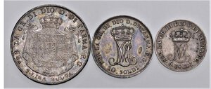 reverse: PARMA - MARIA LUIGIA (1815-1847) - Lotto multiplo di 3 monete
Argento - 8,75 gr.
Gigante 9 (raro), 10, 12
1 lira e 10 soldi in bella conservazione e con patine di vecchia raccolta.
Da m.MB/BB a m.SPL