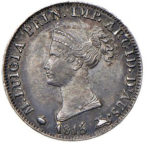 obverse: PARMA - MARIA LUIGIA (1815-1847) - 5 soldi 1815
Argento - 1,23 gr.
Dritto: Busto diademato a sinistra; - Rovescio: Grande Monogramma ML coronato.
Gigante 12
Bella patina di vecchia raccolta.
m.SPL