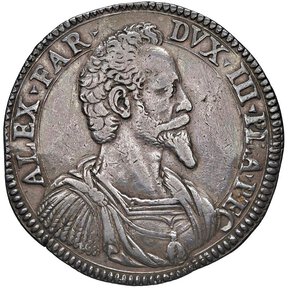 obverse: PIACENZA - ALESSANDRO FARNESE (1586-1592) - Scudo 1591
Argento - 31,76 gr.
Dritto: Busto corazzato di Alessandro; - Rovescio: Figura elmata (la città) con giglio e cornucopia; accanto a lei un vecchio sdraiato (il Po) ed una lupa.
CNI 22/23, MIR 1144/5   Raro
BB
Ex Asta Varesi 77, del 22 gennaio 2021, lotto 118 - Buon BB con la nota  Affascinante esemplare, di modulo largo e regolare, con patina di vecchia collezione 