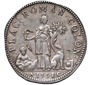 reverse: PIACENZA - ALESSANDRO FARNESE (1586-1592) - Scudo 1591
Argento - 31,76 gr.
Dritto: Busto corazzato di Alessandro; - Rovescio: Figura elmata (la città) con giglio e cornucopia; accanto a lei un vecchio sdraiato (il Po) ed una lupa.
CNI 22/23, MIR 1144/5   Raro
BB
Ex Asta Varesi 77, del 22 gennaio 2021, lotto 118 - Buon BB con la nota  Affascinante esemplare, di modulo largo e regolare, con patina di vecchia collezione 