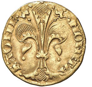 obverse: SAVONA - REPUBBLICA (1350-1396) - FiorinoOro - 3,42 gr. - Diam. 19 mm.Dritto: Grande giglio - Rovescio: San Giovanni MIR 525  RarissimoBBEx Asta Nomisma 62, del 15 e 16 settembre 2020, lotto 931 - q.SPLE  di circa due secoli il ciclo di vita di una delle monete più importanti della storia dell¿Occidente: il fiorino d¿oro di Firenze, una vera e propria valuta internazionale del passato. A testimoniare il suo successo furono le numerosissime imitazioni effettuate da zecche italiane e straniere (ricordiamo la sua diffusione in Paesi come Spagna, Francia, Germania, Austria, Polonia, Ungheria e Grecia).Tra le zecche italiane più note che imitarono questa moneta ci furono quella Sabauda e quella di Savona.La prima indicazione sulla battitura dei fiorini savonesi si ha nel contratto di Bartolomeo di Pietra Caprina del 23 marzo 1350 dove viene specificata l emissione di  ... florenos aureos de auro fino et pondere Saone . Il fiorino savonese viene citato in vari documenti che ne certificano la circolazione; inoltre nell archivio di stato a Savona sono conservate varie pergamene che riportano indicazioni di fiorini probabilmente savonesi, datate tra il 1355 ed il 1413. L ultima citazione di battitura è del 1433 quando ad Urbano Interminelli da Lucca, zecchiere, venne affidato un contratto per la lavorazione di mille ducati d oro ed altrettanti fiorini.