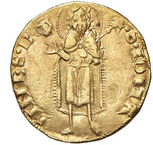 reverse: SAVONA - REPUBBLICA (1350-1396) - FiorinoOro - 3,42 gr. - Diam. 19 mm.Dritto: Grande giglio - Rovescio: San Giovanni MIR 525  RarissimoBBEx Asta Nomisma 62, del 15 e 16 settembre 2020, lotto 931 - q.SPLE  di circa due secoli il ciclo di vita di una delle monete più importanti della storia dell¿Occidente: il fiorino d¿oro di Firenze, una vera e propria valuta internazionale del passato. A testimoniare il suo successo furono le numerosissime imitazioni effettuate da zecche italiane e straniere (ricordiamo la sua diffusione in Paesi come Spagna, Francia, Germania, Austria, Polonia, Ungheria e Grecia).Tra le zecche italiane più note che imitarono questa moneta ci furono quella Sabauda e quella di Savona.La prima indicazione sulla battitura dei fiorini savonesi si ha nel contratto di Bartolomeo di Pietra Caprina del 23 marzo 1350 dove viene specificata l emissione di  ... florenos aureos de auro fino et pondere Saone . Il fiorino savonese viene citato in vari documenti che ne certificano la circolazione; inoltre nell archivio di stato a Savona sono conservate varie pergamene che riportano indicazioni di fiorini probabilmente savonesi, datate tra il 1355 ed il 1413. L ultima citazione di battitura è del 1433 quando ad Urbano Interminelli da Lucca, zecchiere, venne affidato un contratto per la lavorazione di mille ducati d oro ed altrettanti fiorini.