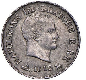 obverse: NAPOLEONE I, Re d Italia (1805-1814) - 10 soldi 1813, Bologna
Argento - 2,48 gr.
Dritto: Testa nuda a destra. - Rovescio: Corona ferrea radiata.
Gigante 180   Rarissimo
SPL