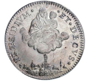 reverse: GOVERNO POPOLARE DI BOLOGNA (1796-1797) - 1/2 scudo da 5 Paoli, 1797
Argento - 14,22 gr.
Dritto: Stemma inquadrato della città sormontato da testa leonina - Rovescio: La Beata Vergine con il Figlio sulle nubi; sotto, veduta della città.
Gigante 10   Raro
Esemplare di notevole freschezza d aspetto.
Sigillato PCGS MS63
Certificato PCGS n. 82141677
Ex Ranieri 12 del 9 e 10 dicembre 2017, lotto 451 - MS63